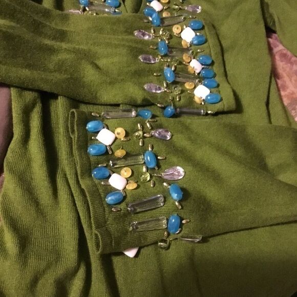 Bebe Beaded Embellished Rhinestone V-neck Silk Cashmere Long Sleeve Shirt XS - Picture 6 of 10